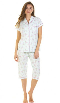 La Marquise Primrose In Bloom Cotton Rich Short Sleeve Capri Pyjamas